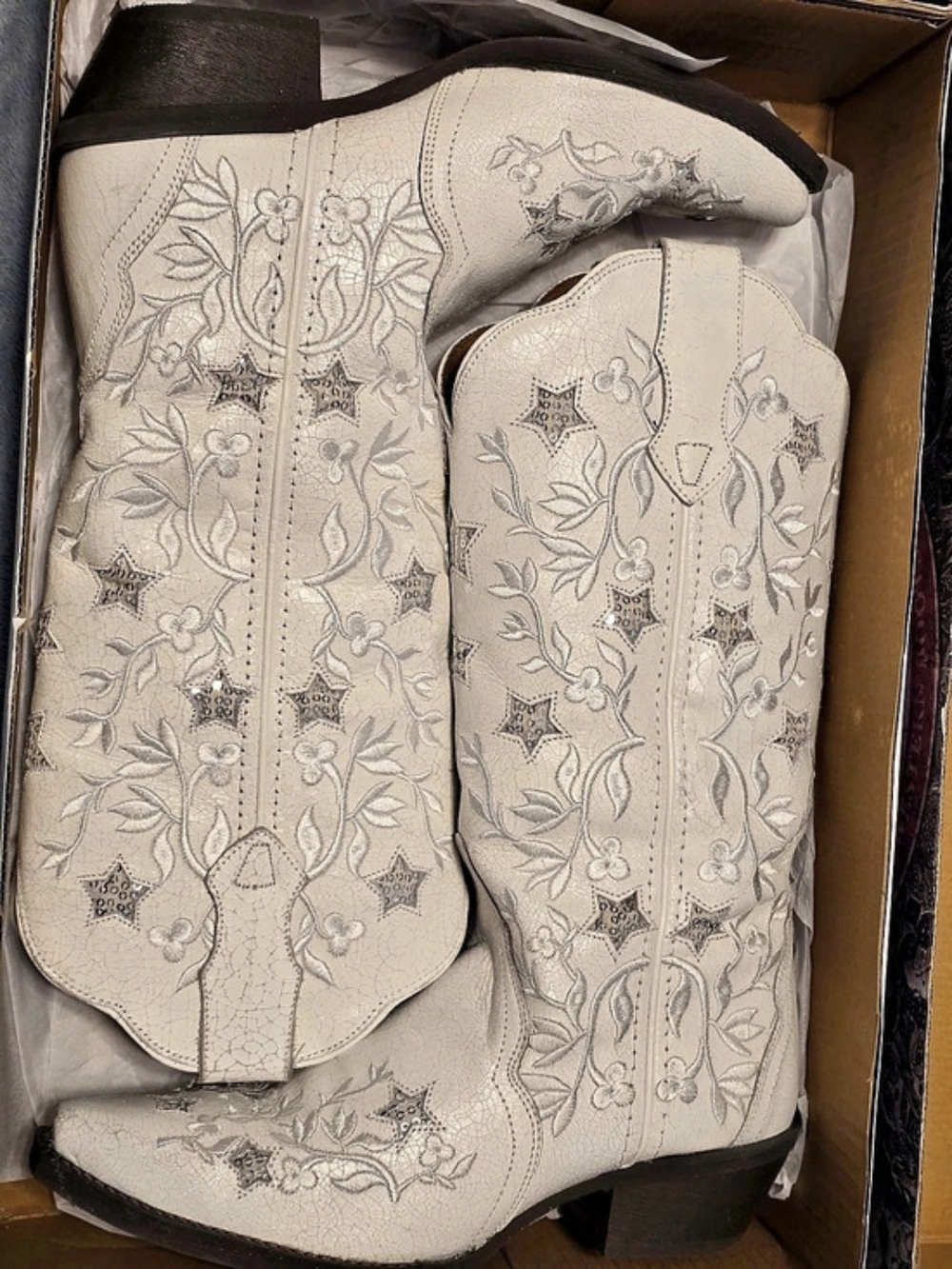 Laredo Lucky Star Western Boots US 7.5 Cream & Brown